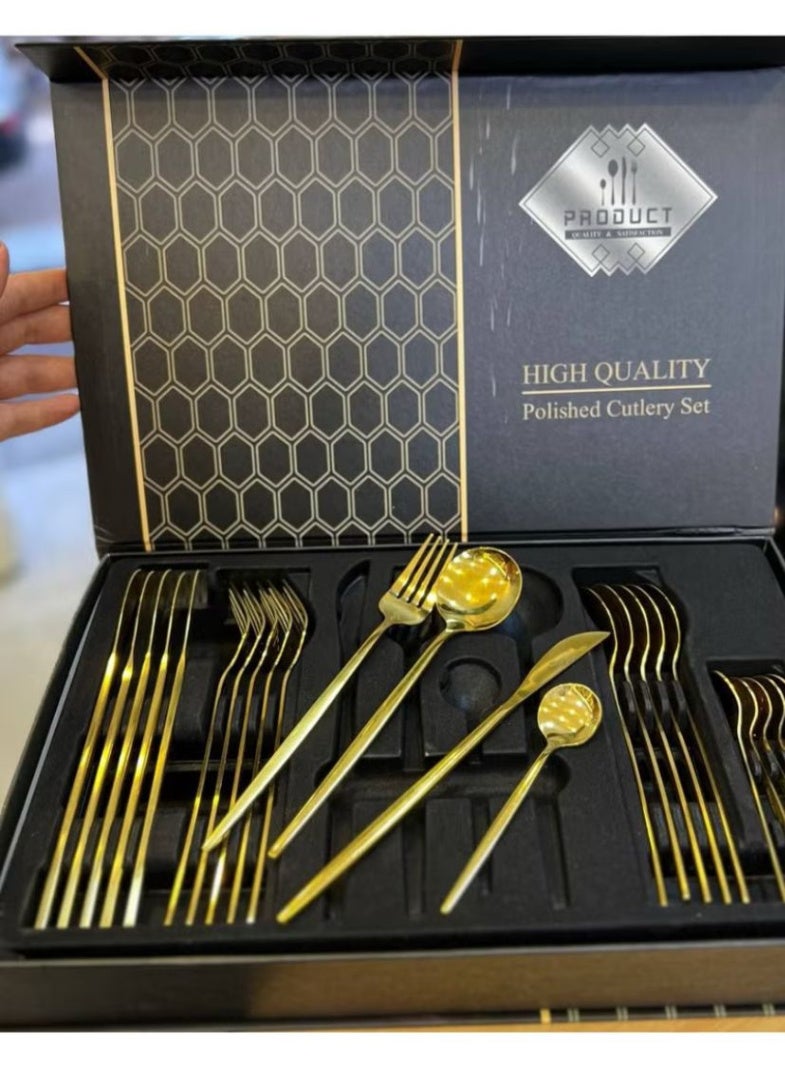Stainless Steel Cutlery Set Rust-Resistant 24-Piece Set for Professional Table Setting, Complete Flatware Kit for Kitchen Home and Fine Dining. - Image 1