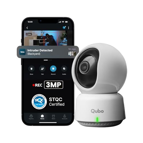 Qubo Smart 360° 3MP [2K] CCTV Camera | Wi-Fi Indoor Home Security Cam | STQC Certified | AI Person Detection | Automatic Alarm | App Alerts | NightPulse Vision | SD & Cloud Storage | Made in India - Image 1