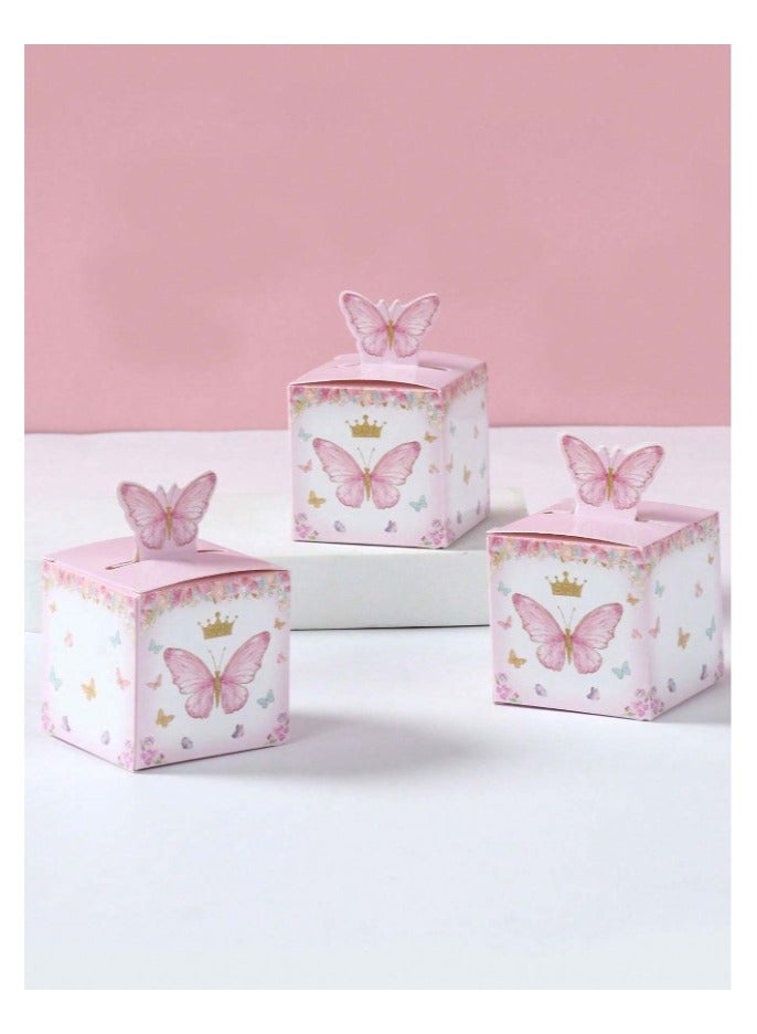 12pcs pink butterfly printed gift wrapping bags for wrapping and decorating gifts on occasions like birthday, wedding and festivals - Image 1
