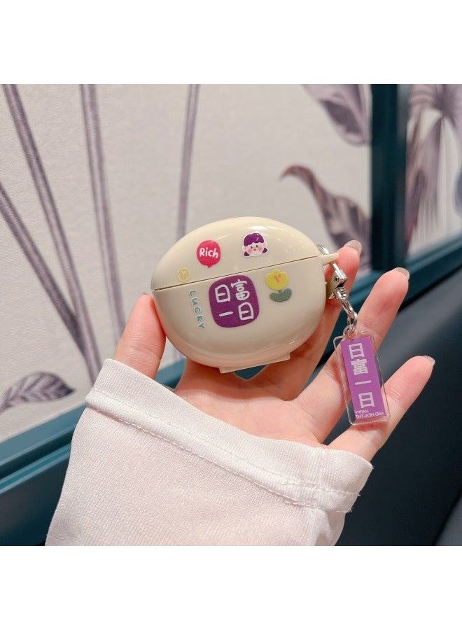 Loquat Honor Earbuds X7 Bluetooth Headset Protective Case Cartoon Soft Case Love Flower DIY-Color:Antique White Day Rich + Pendant-Model:Huaqiangbei Pro 4  - Image 1
