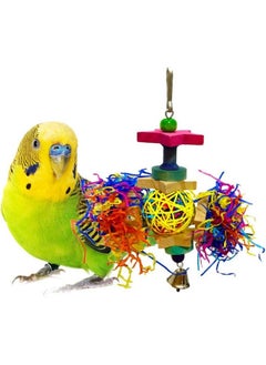 SunGrow Parakeet Toy, Brightly Colored Hanging Toy Made Of Rattan, Wood And Shredded Paper, For Small And Medium Parrots, Cockatiels, Lovebirds And Finches (3 Pieces)  - Image 2