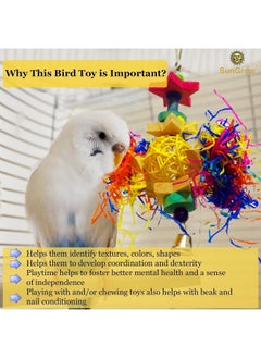 SunGrow Parakeet Toy, Brightly Colored Hanging Toy Made Of Rattan, Wood And Shredded Paper, For Small And Medium Parrots, Cockatiels, Lovebirds And Finches (3 Pieces)  - Image 3