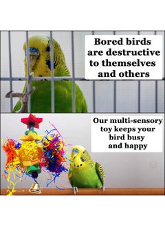 SunGrow Parakeet Toy, Brightly Colored Hanging Toy Made Of Rattan, Wood And Shredded Paper, For Small And Medium Parrots, Cockatiels, Lovebirds And Finches (3 Pieces)  - Image 4