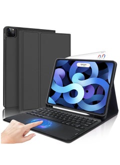 iPad Keyboard Case for iPad Air 4th Generation Detachable Wireless Bluetooth Trackpad Keyboard Smart Folio Cover with Pencil Holder Fit for iPad Pro 11 Inch 2021/2020/2018/ iPad Air 4 2020 Black