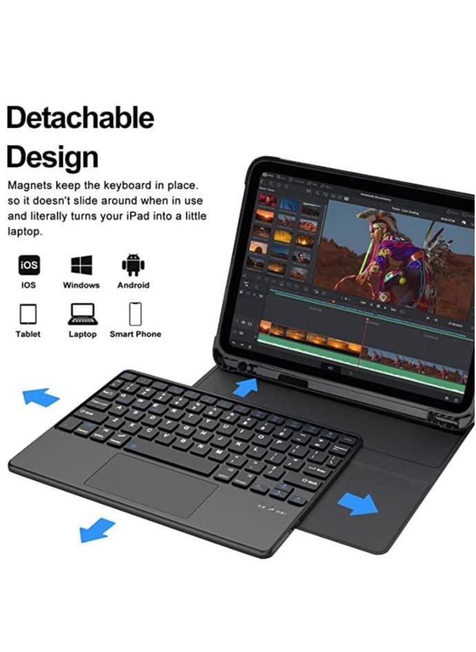 Generic - iPad Keyboard Case for iPad Air 4th Generation Detachable Wireless Bluetooth Trackpad Keyboard Smart Folio Cover with Pencil Holder Fit for iPad Pro 11 Inch 2021/2020/2018/ iPad Air 4 2020 Black - Image 1