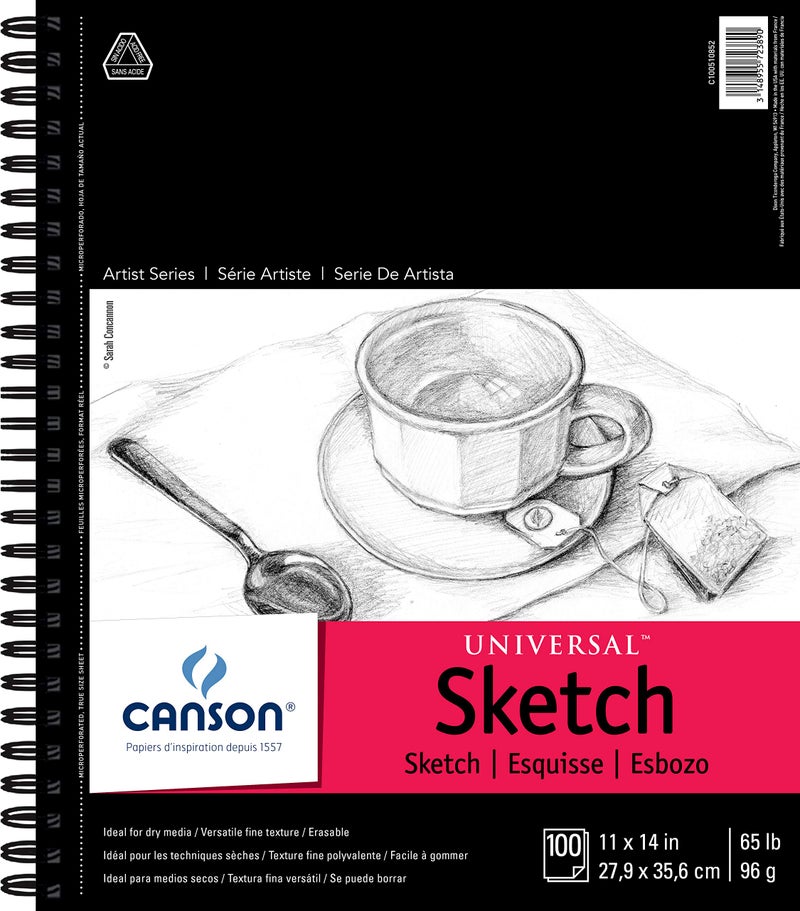Canson 702-193 Universal Sketch Pad, Side Wire Bound, 11” x 14”, White - Image 1