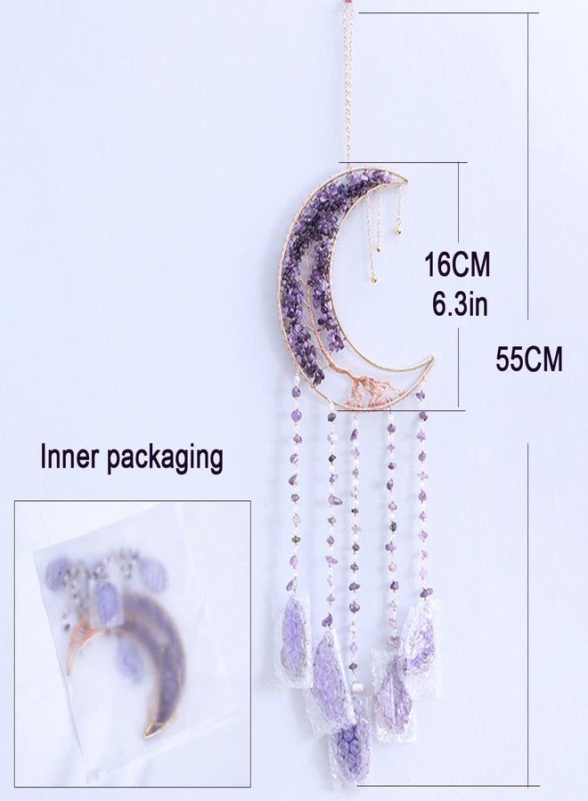 Dreamsum Agate Moon Dream Catchers with Crystal 7 Chakra Gemstone Dream Catchers Color Natural Gem Agate Wall Hangings Room Garden Dreamcatchers Decor (Purple) - Image 3