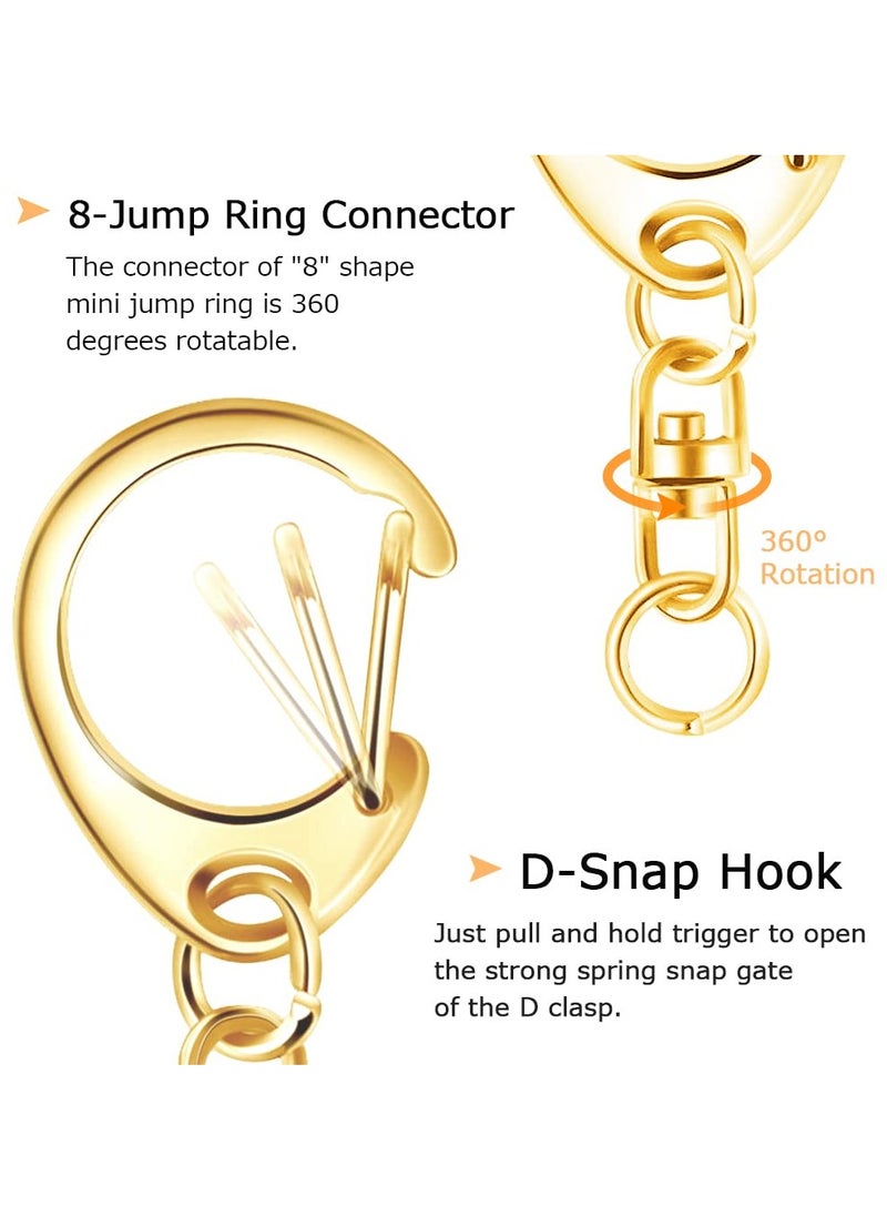 SYOSI - 50 Pcs Snap Hook Key Accessories Ring with Chain Maveek Keychain Rings for Lanyard Crafts Metal DIY Silvery Clasps Bulk Gold D Lobster Clamp Parts Open Jump Connector Kit Jewelry - Image 1