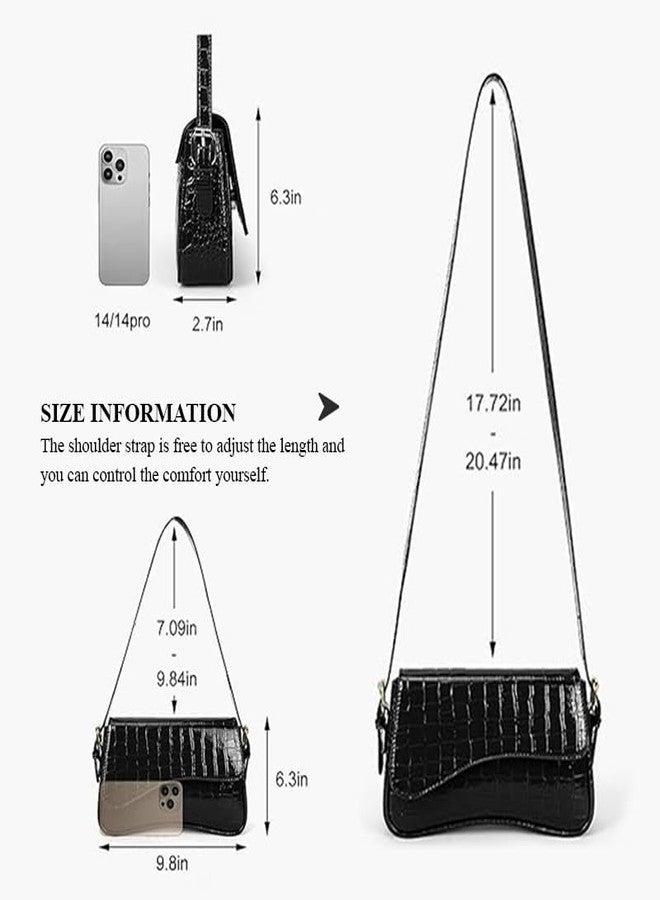 HitTopss 2025 Small Shoulder Bag Y2K Purse for Women, Crocodile Clutch Purse Handbag Satchel Tote Bag Classic Retro Crossbody Bag (Black) - Image 3