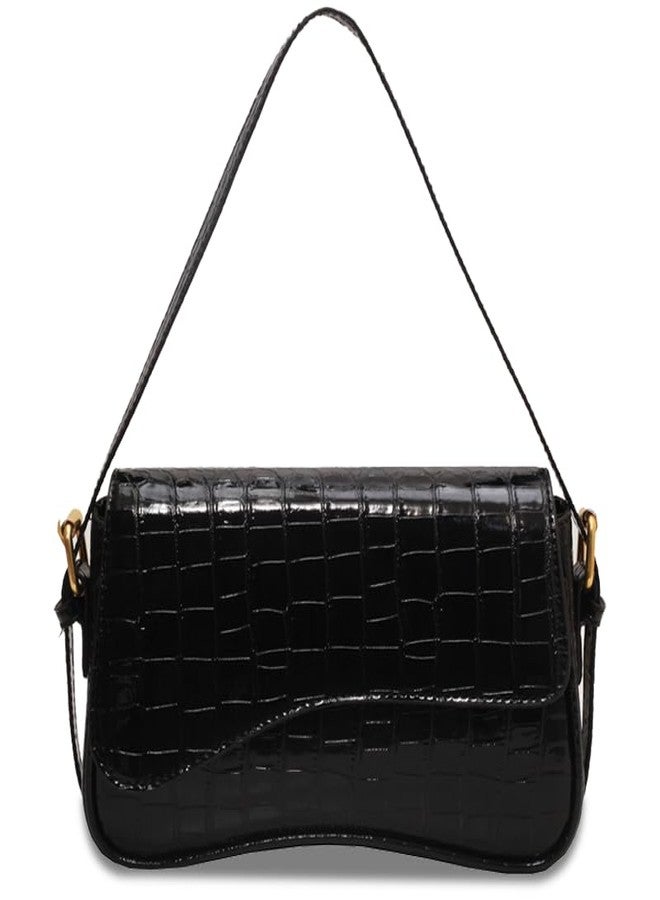 HitTopss 2025 Small Shoulder Bag Y2K Purse for Women, Crocodile Clutch Purse Handbag Satchel Tote Bag Classic Retro Crossbody Bag (Black) - Image 1