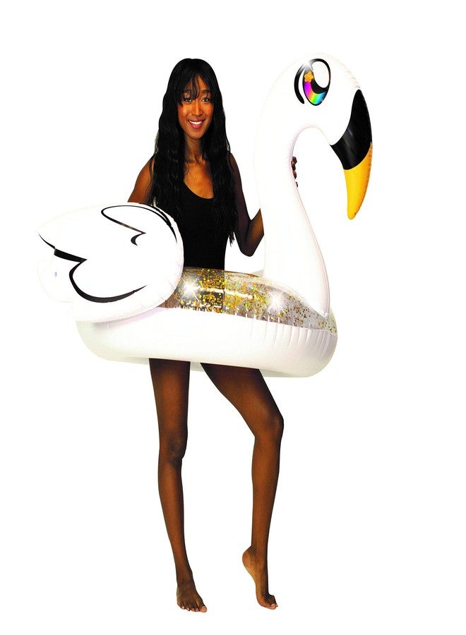PoolCandy Inflatable Animal Pool Tubes & Swim Rings (Deluxe Swan Gold Glitter 48" inch Animal Swim Ring Pool Tube) - Image 3