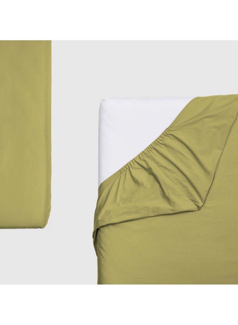 Linen Thread 1-Piece Solid Fitted Sheet Sandstorm Green Single Double Queen Size Made With High Quality 96GSM Microfiber - Image 1
