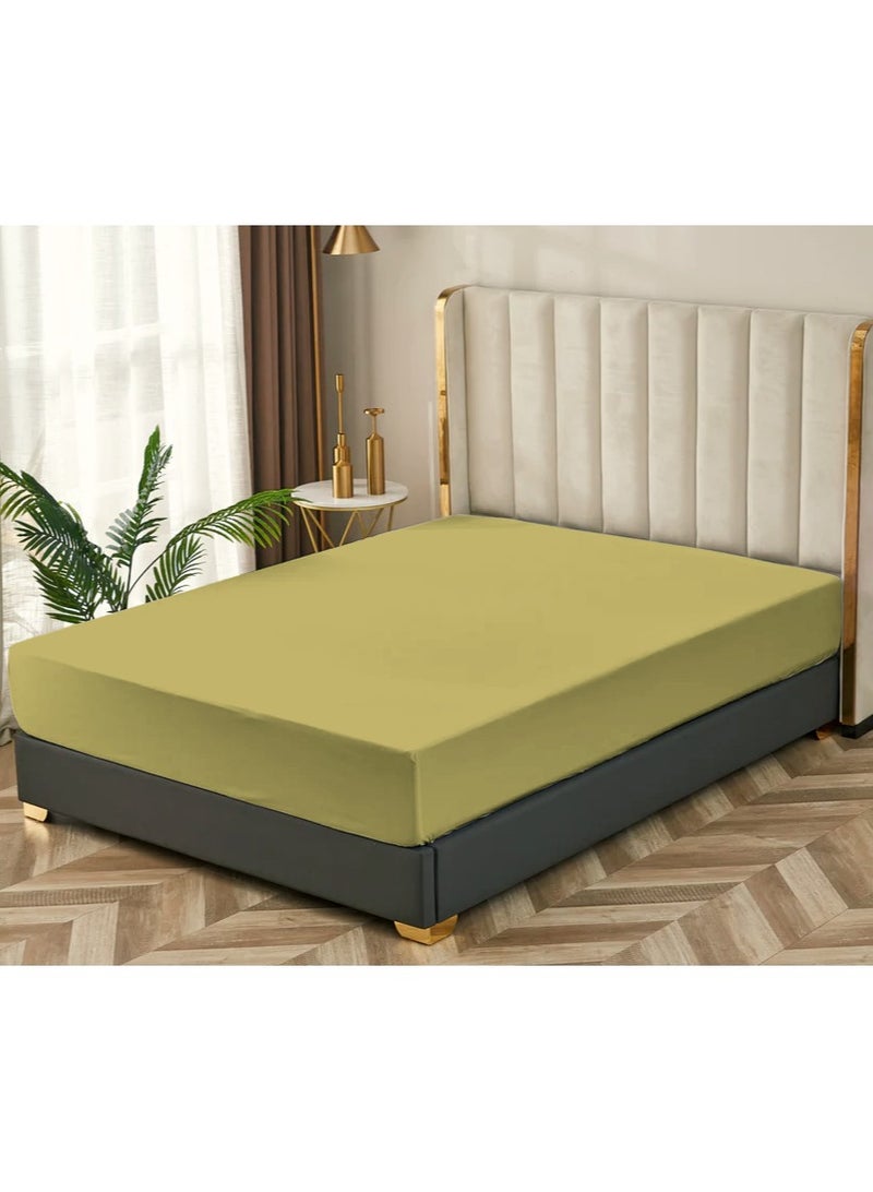 Linen Thread 1-Piece Solid Fitted Sheet Sandstorm Green Single Double Queen Size Made With High Quality 96GSM Microfiber - Image 3