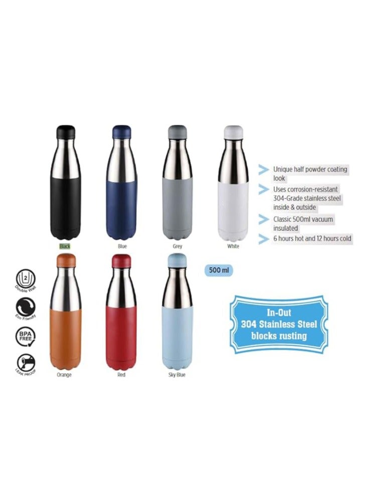 هانز لارسن زجاجة ماء ستانلس ستيل كلاسيكي مزدوج الجدران فراغ معزول زجاجة ماء مانعة للتسرب 500 مللي أسود - Image 3