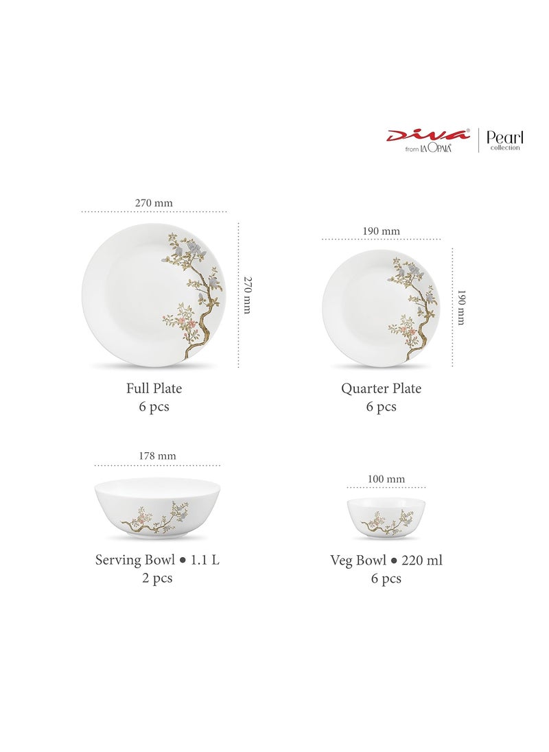 La Opala - Diva by La Opala, Pearl Collection, Opal Glass Dinner Set 20 pcs, Zen Garden, White - Image 1