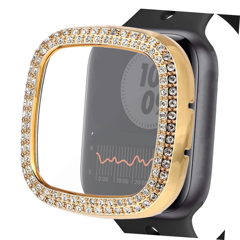 Gold Plated Rhinestone Protective Case Cover Compatible with Fitbit Sense Watch - Image 3