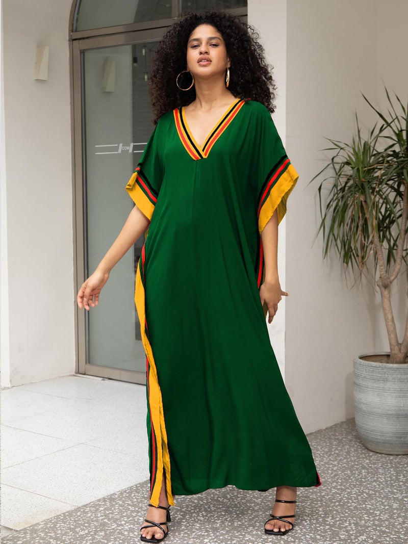 KECVOT Kaftan Dresses for Women V Neck Batwing Sleeve Plus Size Caftans Swimwear Coverups Maxi Beach Dresses Green - Image 2