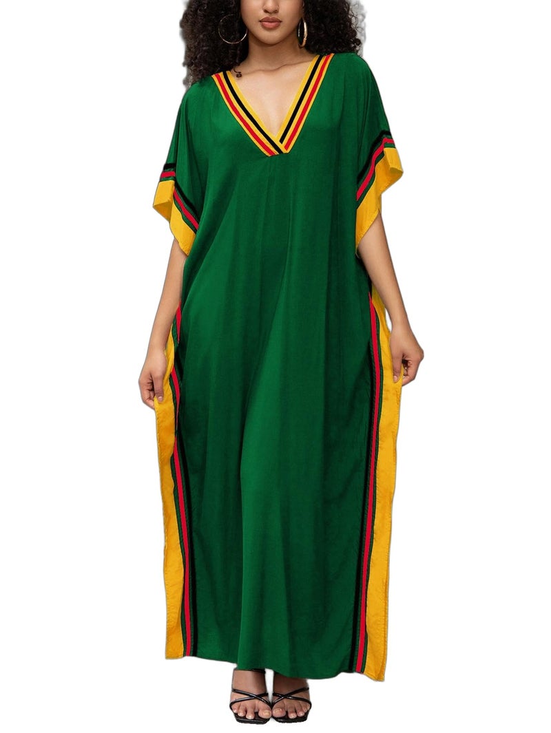 KECVOT Kaftan Dresses for Women V Neck Batwing Sleeve Plus Size Caftans Swimwear Coverups Maxi Beach Dresses Green - Image 1