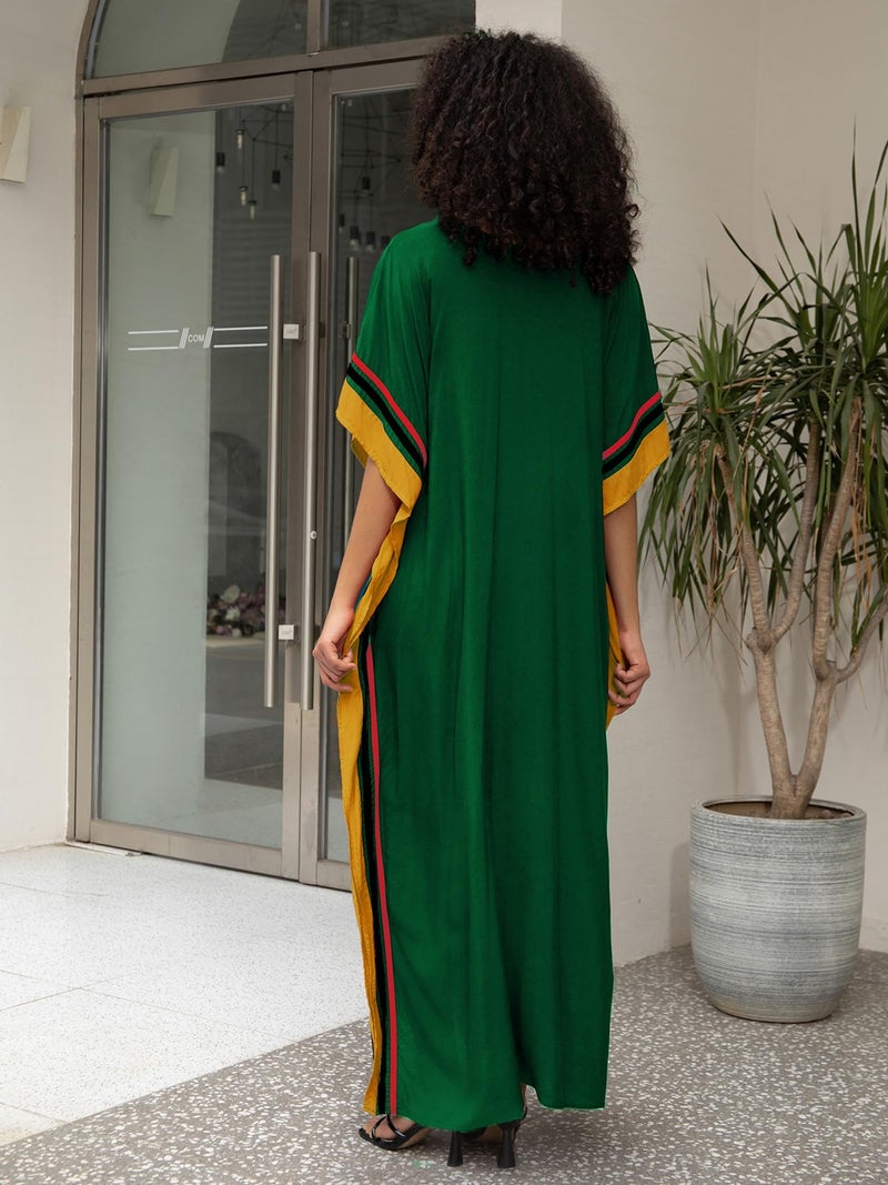KECVOT Kaftan Dresses for Women V Neck Batwing Sleeve Plus Size Caftans Swimwear Coverups Maxi Beach Dresses Green - Image 3