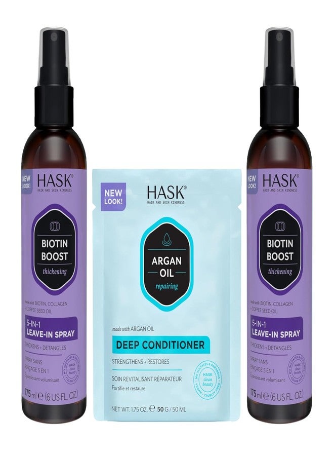 HASK Thickening BIOTIN 5-in-1 Leave In Conditioner Duo (6oz-Qty 2) & Argan Oil Repairing Deep Conditioner Packette, Aluminum-Free, Sulfate-Free, Paraben-Free, Color Safe, for All Hair Types - Image 1