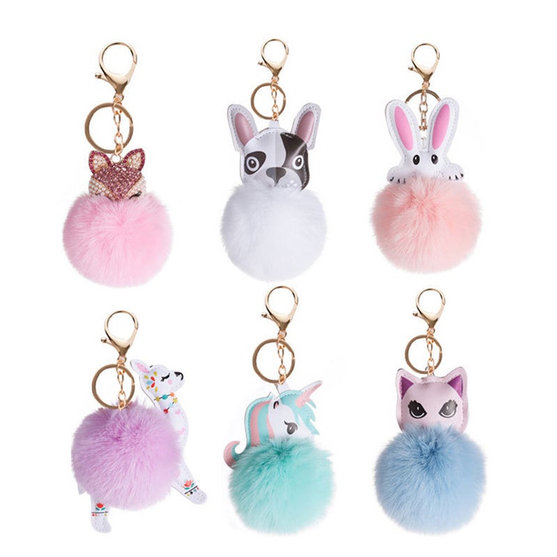 12 pcs Lovely animal Keychains Plush Doll Keyrings Decorative Car Keychain Decors - Image 1