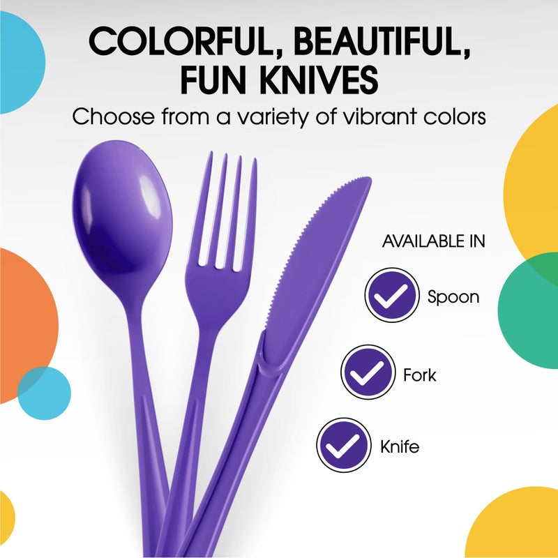 Exquisite Exquisite Purple Plastic Knives 50 Pcs Purple Knives Disposable Utensils Heavy Duty Plastic Cutlery Set Disposable Cutlery Sets Flatware Sets Silverware Set For Party Supplies & Party Tableware  - Image 4