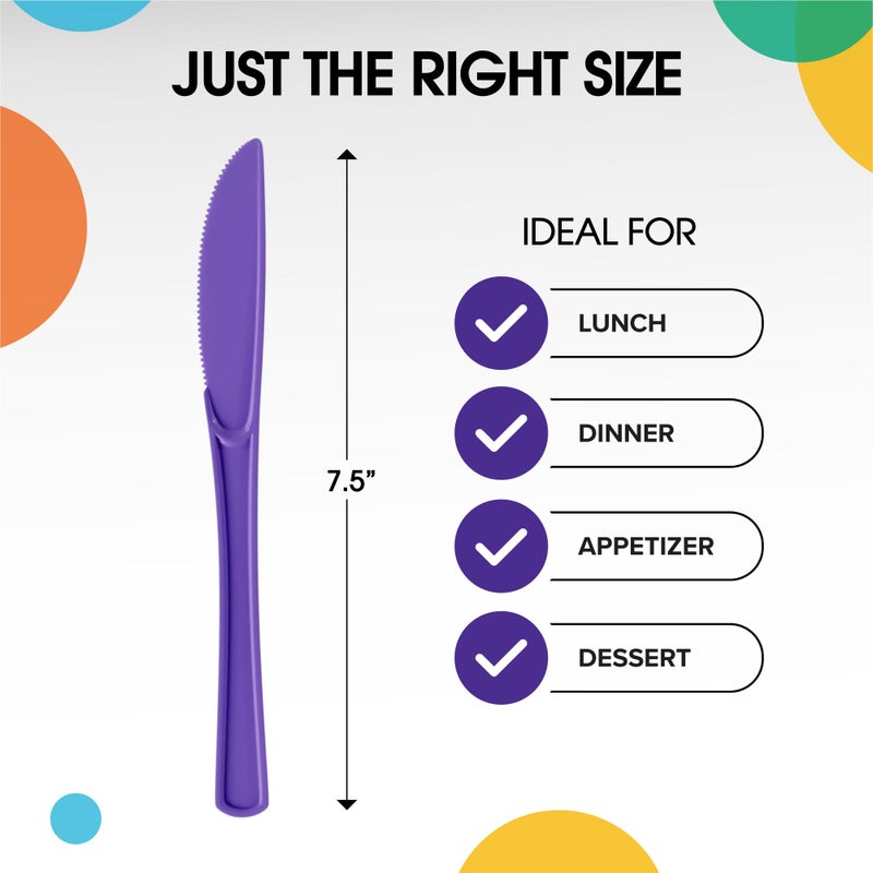 Exquisite Exquisite Purple Plastic Knives 50 Pcs Purple Knives Disposable Utensils Heavy Duty Plastic Cutlery Set Disposable Cutlery Sets Flatware Sets Silverware Set For Party Supplies & Party Tableware  - Image 1