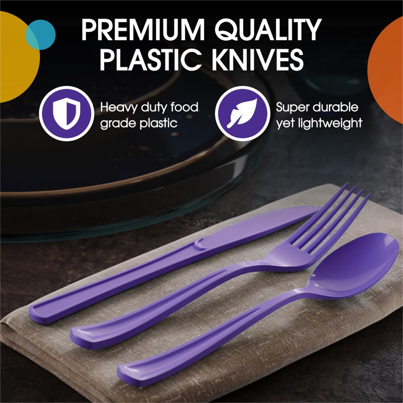 Exquisite Exquisite Purple Plastic Knives 50 Pcs Purple Knives Disposable Utensils Heavy Duty Plastic Cutlery Set Disposable Cutlery Sets Flatware Sets Silverware Set For Party Supplies & Party Tableware  - Image 3