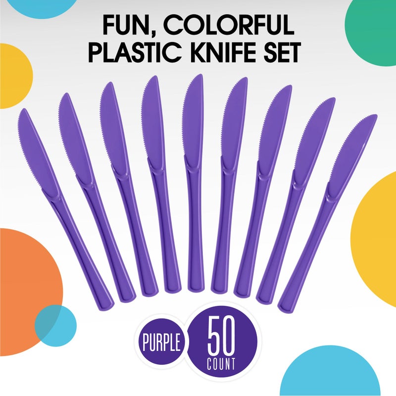 Exquisite Exquisite Purple Plastic Knives 50 Pcs Purple Knives Disposable Utensils Heavy Duty Plastic Cutlery Set Disposable Cutlery Sets Flatware Sets Silverware Set For Party Supplies & Party Tableware  - Image 2