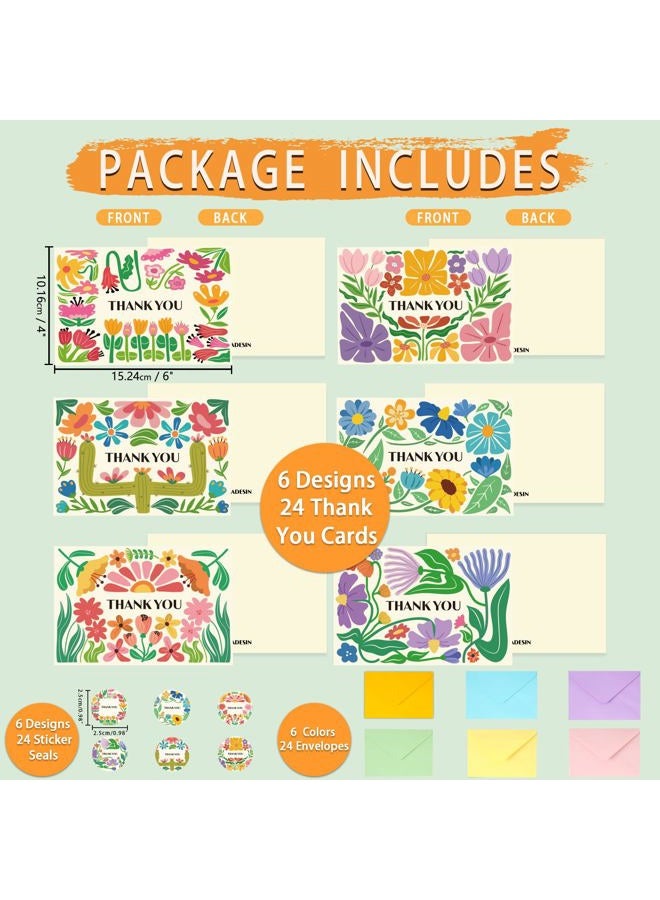 GRADESIN 24 Pack Thank You Cards Bulk with Envelopes & Stickers, 4×6 Inches Retro Abstract Florals Appreciation Cards for Spring Summer Birthday, Business, Wedding, Baby Shower, Graduations，6 Cover Designs - Image 4