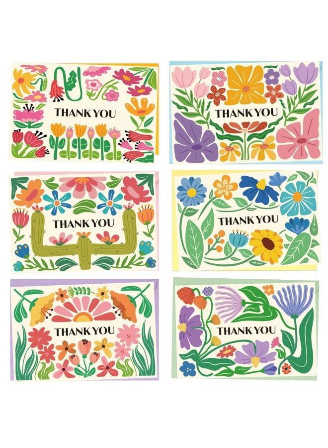 GRADESIN 24 Pack Thank You Cards Bulk with Envelopes & Stickers, 4×6 Inches Retro Abstract Florals Appreciation Cards for Spring Summer Birthday, Business, Wedding, Baby Shower, Graduations，6 Cover Designs - Image 1