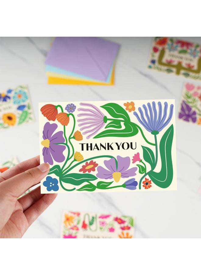 GRADESIN 24 Pack Thank You Cards Bulk with Envelopes & Stickers, 4×6 Inches Retro Abstract Florals Appreciation Cards for Spring Summer Birthday, Business, Wedding, Baby Shower, Graduations，6 Cover Designs - Image 2