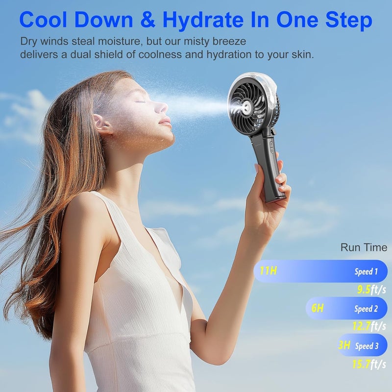 HandFan General purpose design 2025 Upgraded Portable Misting Fan, Two Button Easy Operation, Handheld Rechargeable Mister Fan, Spray Water Mist Fans, Mini Electric Cooling Fans for Travel, Outdoors, Disney(Black) Light & heavy use compatible - Image 5