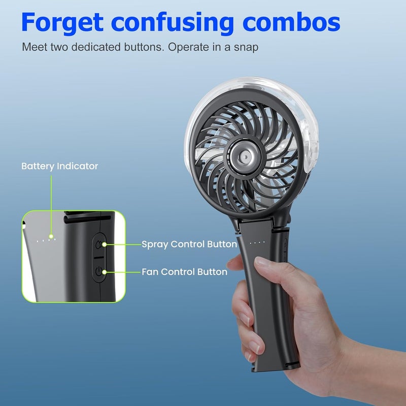 HandFan General purpose design 2025 Upgraded Portable Misting Fan, Two Button Easy Operation, Handheld Rechargeable Mister Fan, Spray Water Mist Fans, Mini Electric Cooling Fans for Travel, Outdoors, Disney(Black) Light & heavy use compatible - Image 3