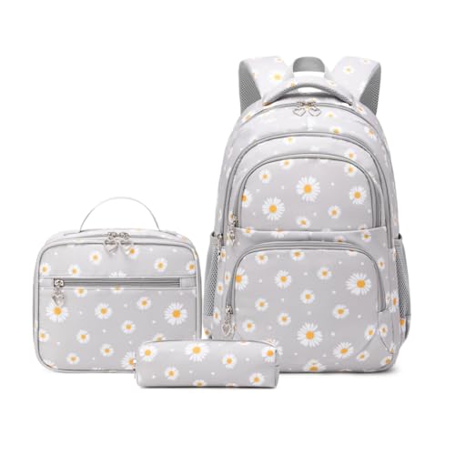Armbq Daisy Kids Backpack for Girls, Multi Pocket School Bags with Lunch Box for Elementary, Teen Girls Bookbag Set - Image 1