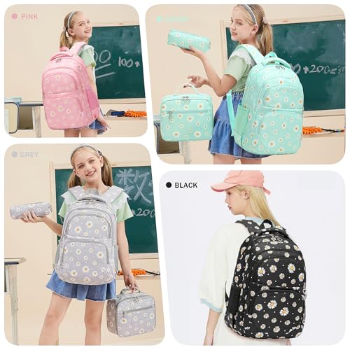 Armbq Daisy Kids Backpack for Girls, Multi Pocket School Bags with Lunch Box for Elementary, Teen Girls Bookbag Set - Image 2