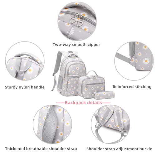 Armbq Daisy Kids Backpack for Girls, Multi Pocket School Bags with Lunch Box for Elementary, Teen Girls Bookbag Set - Image 5