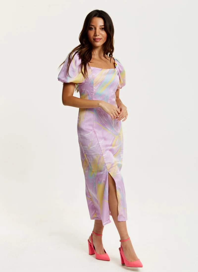 Liquorish Brush Stroke Print Dress In Lilac