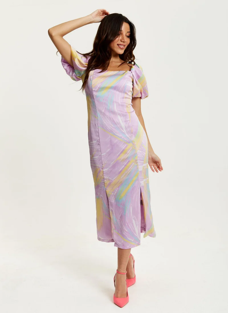 Liquorish Brush Stroke Print Dress In Lilac