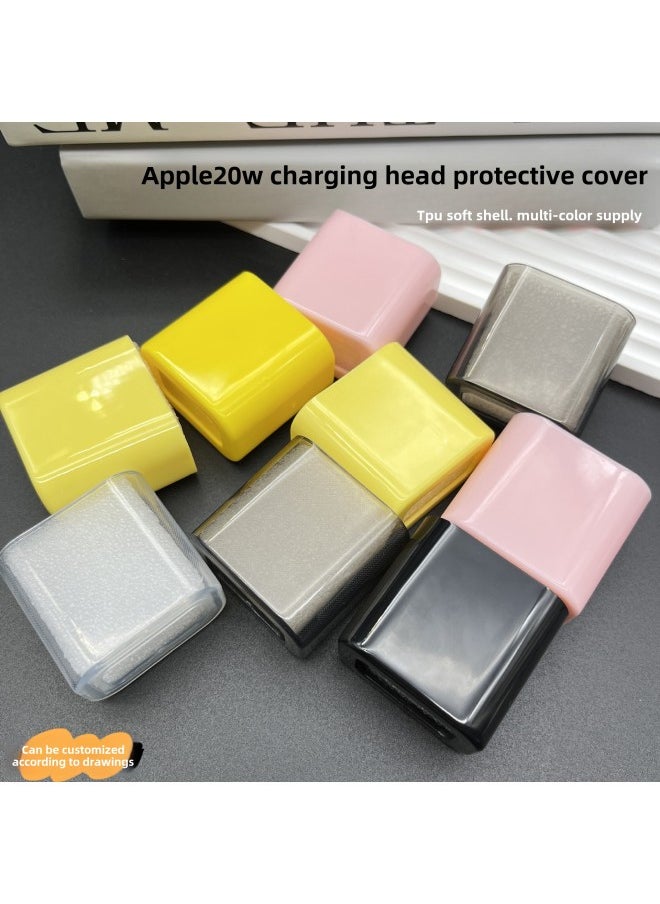 Generic - Applicable Apple20W Charger Protective Shell 18W Charging Head Protective Cover TPU Soft Shell Color Material-Color:Transparent Pink-Applicable Model:18/20W Universal Protective Sleeve [Single - Image 1
