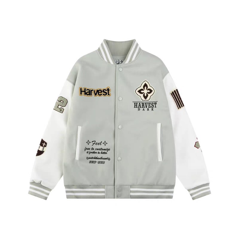 Original American Retro Woolen And Leather Embroidered Baseball Jacket For Men And Women, Loose Quilted Thickened Color-Blocking Coat - Image 2