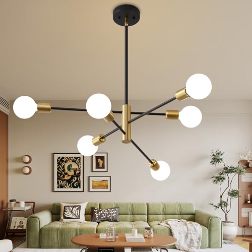 Deyidn Sputnik Chandelier Mid Century Modern Industrial E26 Pendant Lighting Chandeliers Ceiling Light Fixture Black and Gold Light for Living Room,Kitchen,Bedroom,Dining Room and Farmhouse - Image 1