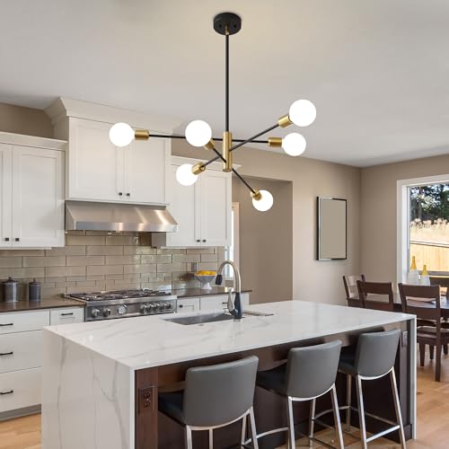 Deyidn Sputnik Chandelier Mid Century Modern Industrial E26 Pendant Lighting Chandeliers Ceiling Light Fixture Black and Gold Light for Living Room,Kitchen,Bedroom,Dining Room and Farmhouse - Image 5