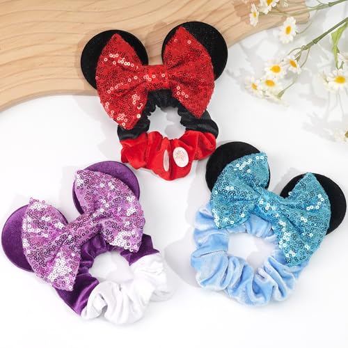 CellElection 6 Pack Mouse Ears Scrunchies Velvet Sparkle Sequin Mouse Bows Hair Scrunchies Hair Ties Elastic Rubber Bands Ponytail Holders for Kids Women Girls Christmas Party Decoration - Image 5