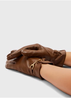ELLA Faux Leather Metal Trim Detail Winter Glove  - Image 1