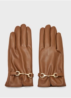 ELLA Faux Leather Metal Trim Detail Winter Glove  - Image 2