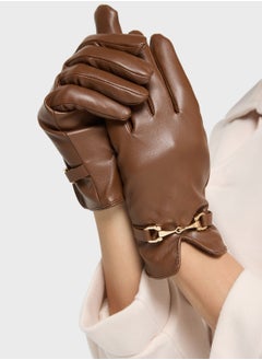ELLA Faux Leather Metal Trim Detail Winter Glove  - Image 5