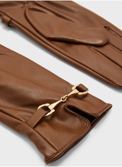 ELLA Faux Leather Metal Trim Detail Winter Glove  - Image 4