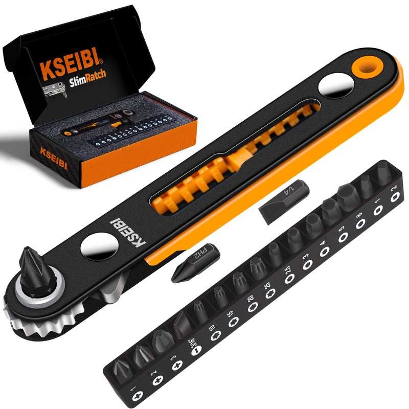 KSEIBI 181787 Mini Ratchet Wrench Set 18Piece 14 Drive Slim Profile with Durable Right Angle Screwdriver Bits Versatile Compact Tool Kit with Gift Storage Box for Home Professional Use