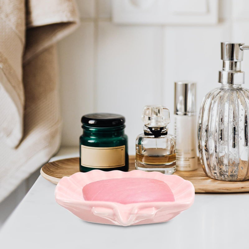 Ceramic Shell Soap Dish With Drain for Bathroom Kitchen Ocean Decor - Image 4